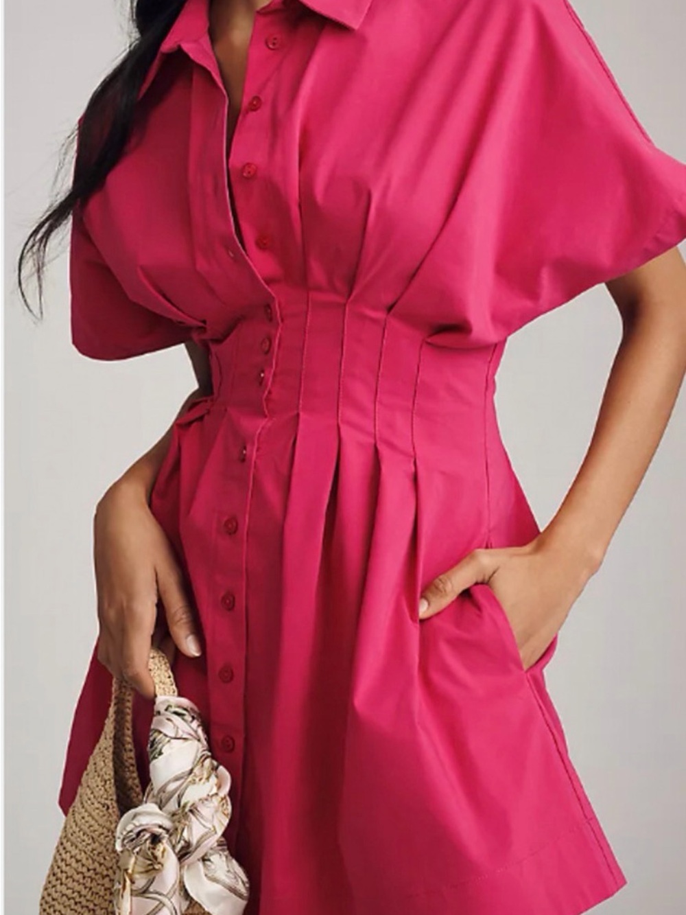 Anthropologie Pink Button-Front Fit & Flare Dress Size Medium